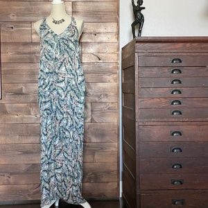 Printed Pocketed Maxi Dress Back T Strap